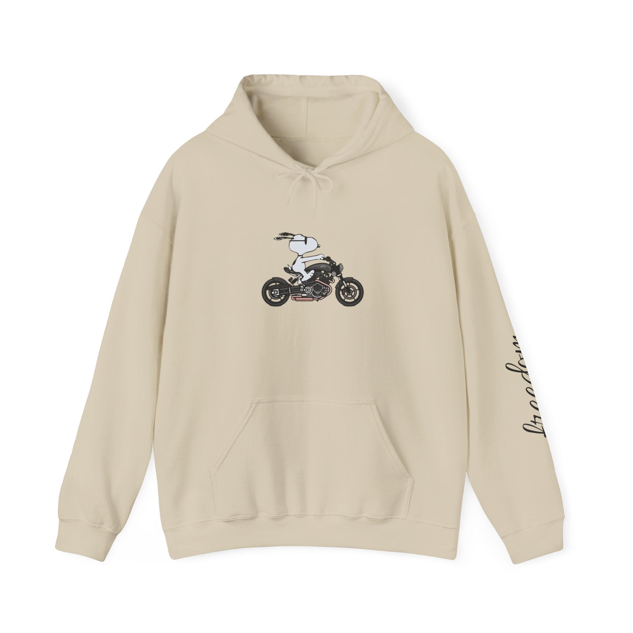 Motorcycle Rider Hoodie — Minimal Moto Graphic with “freedom” Sleeve Script