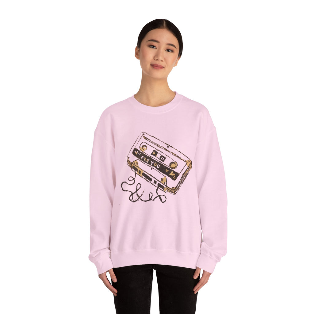Cassette & Guitar Crewneck Sweatshirt — Retro Music Tape Graphic