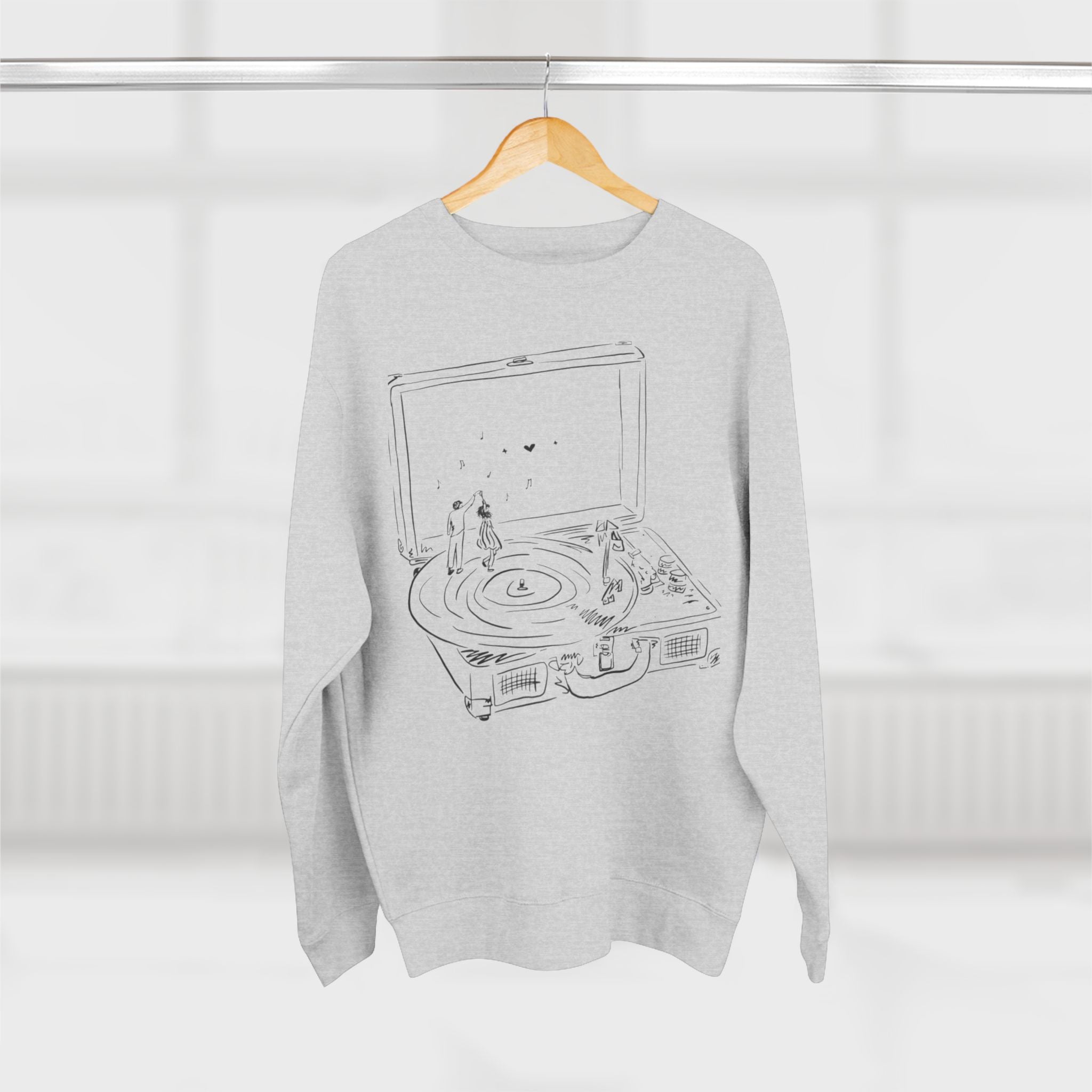Record Player Crewneck Sweatshirt — Minimalist Turntable Design