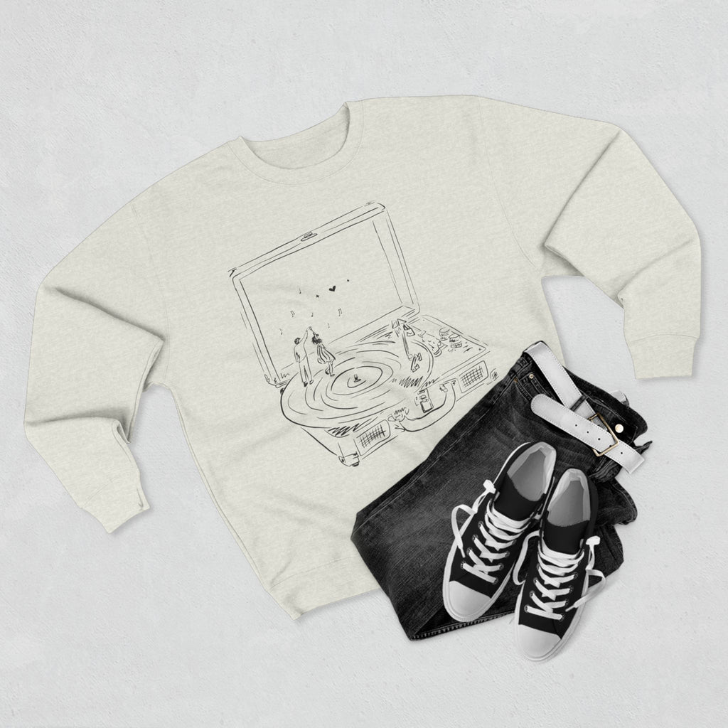 Record Player Crewneck Sweatshirt — Minimalist Turntable Design