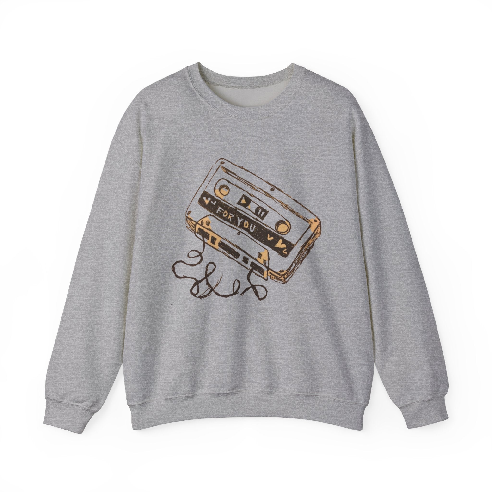 Cassette & Guitar Crewneck Sweatshirt — Retro Music Tape Graphic