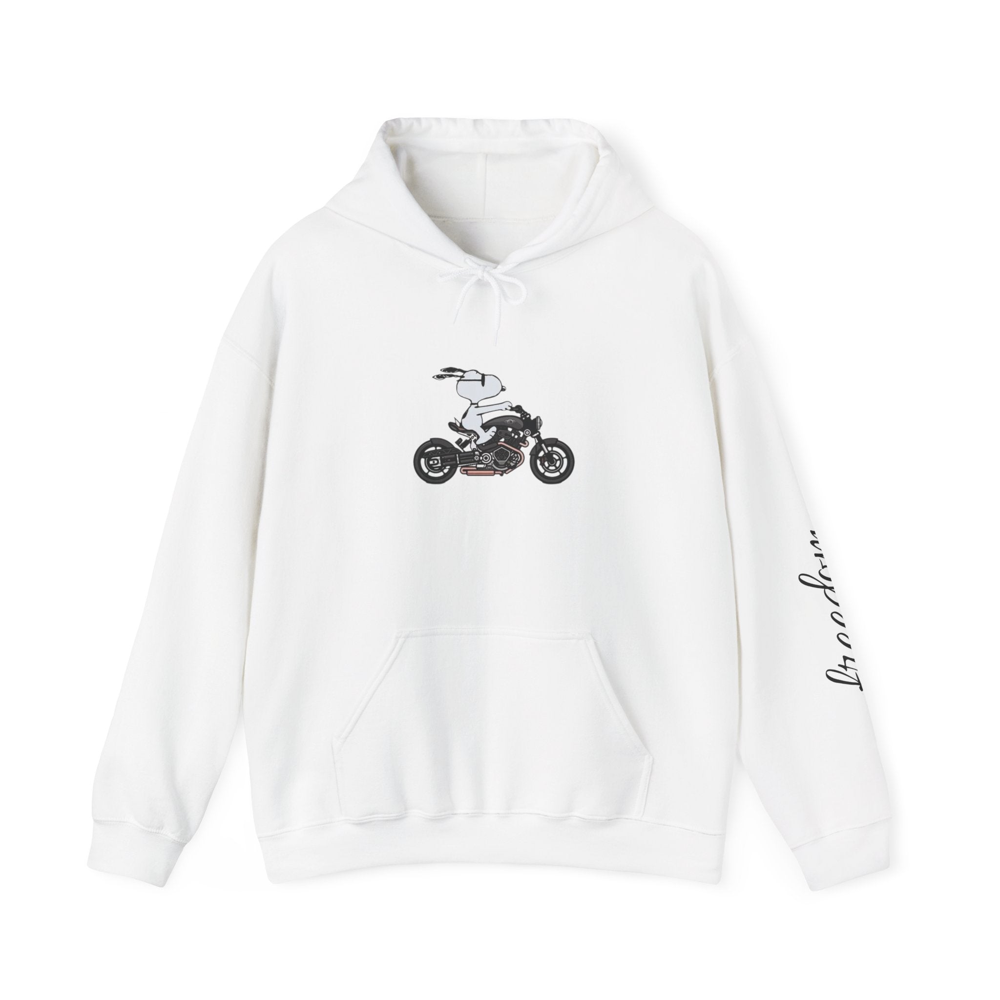 Motorcycle Rider Hoodie — Minimal Moto Graphic with “freedom” Sleeve Script