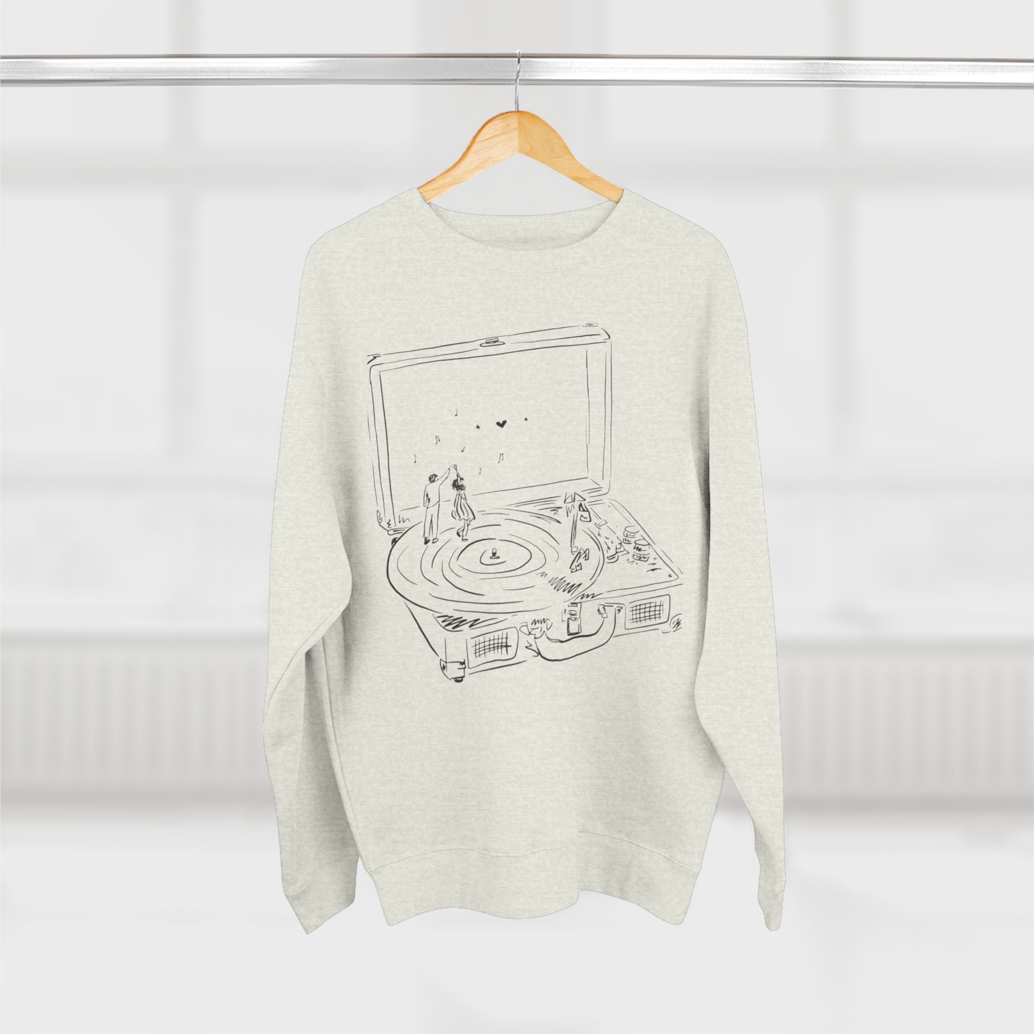 Record Player Crewneck Sweatshirt — Minimalist Turntable Design