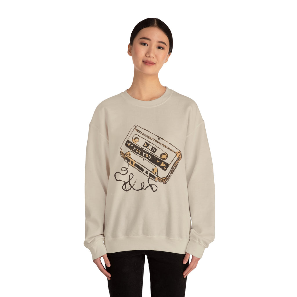 Cassette & Guitar Crewneck Sweatshirt — Retro Music Tape Graphic