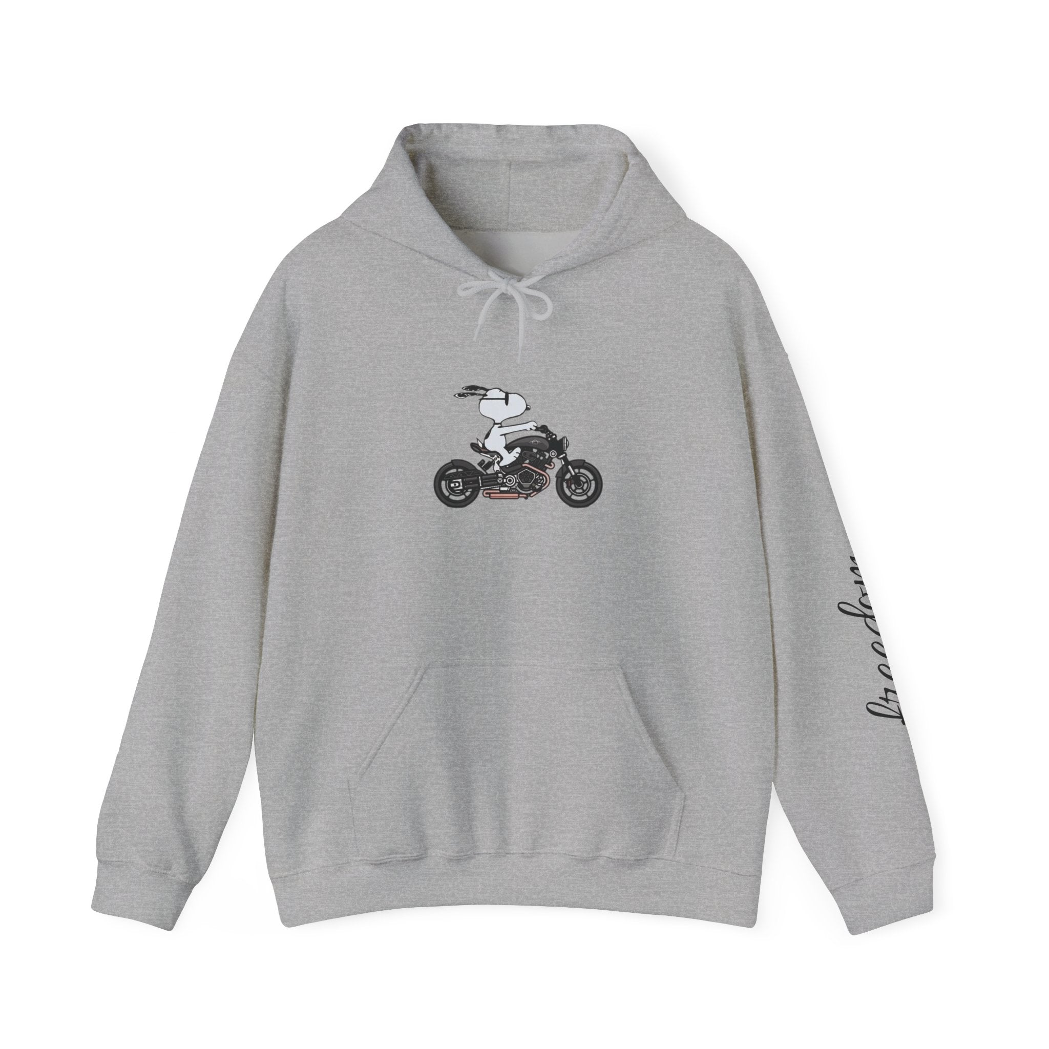 Motorcycle Rider Hoodie — Minimal Moto Graphic with “freedom” Sleeve Script