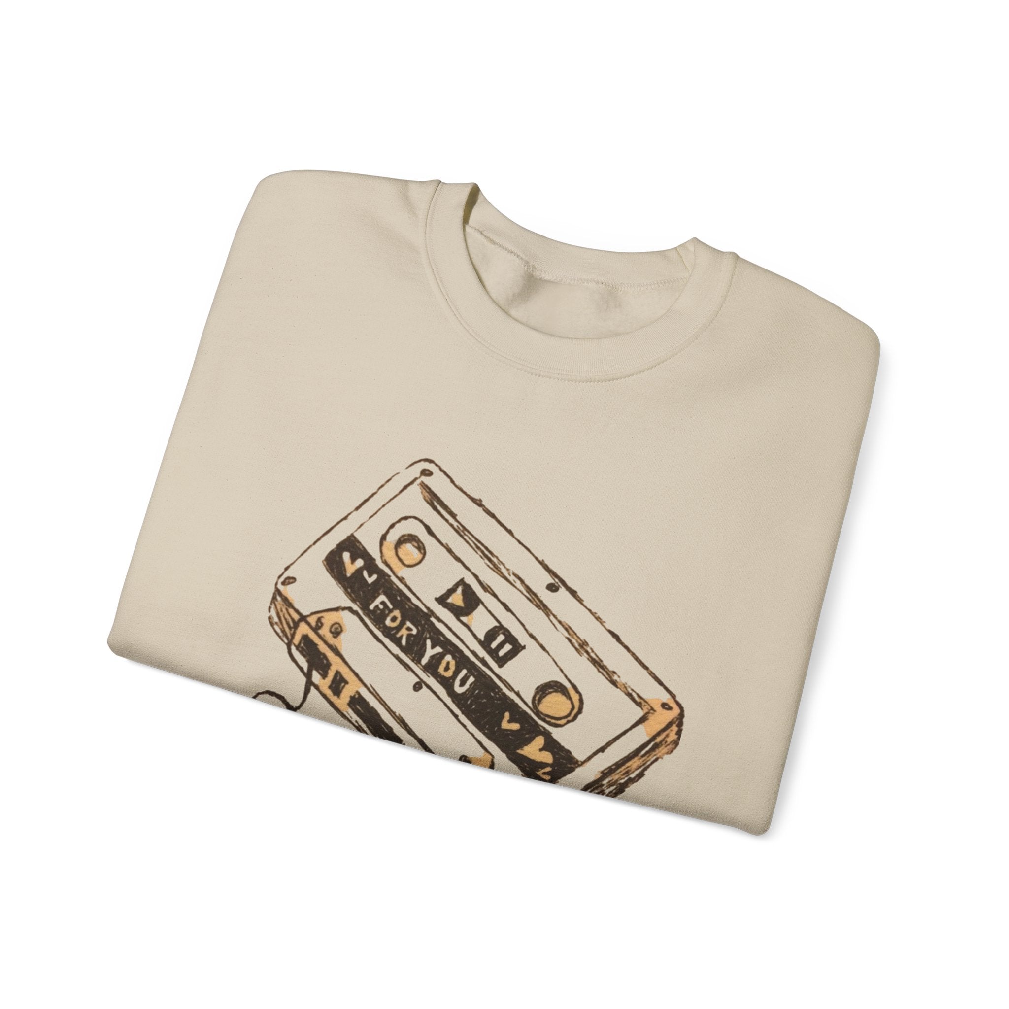 Cassette & Guitar Crewneck Sweatshirt — Retro Music Tape Graphic