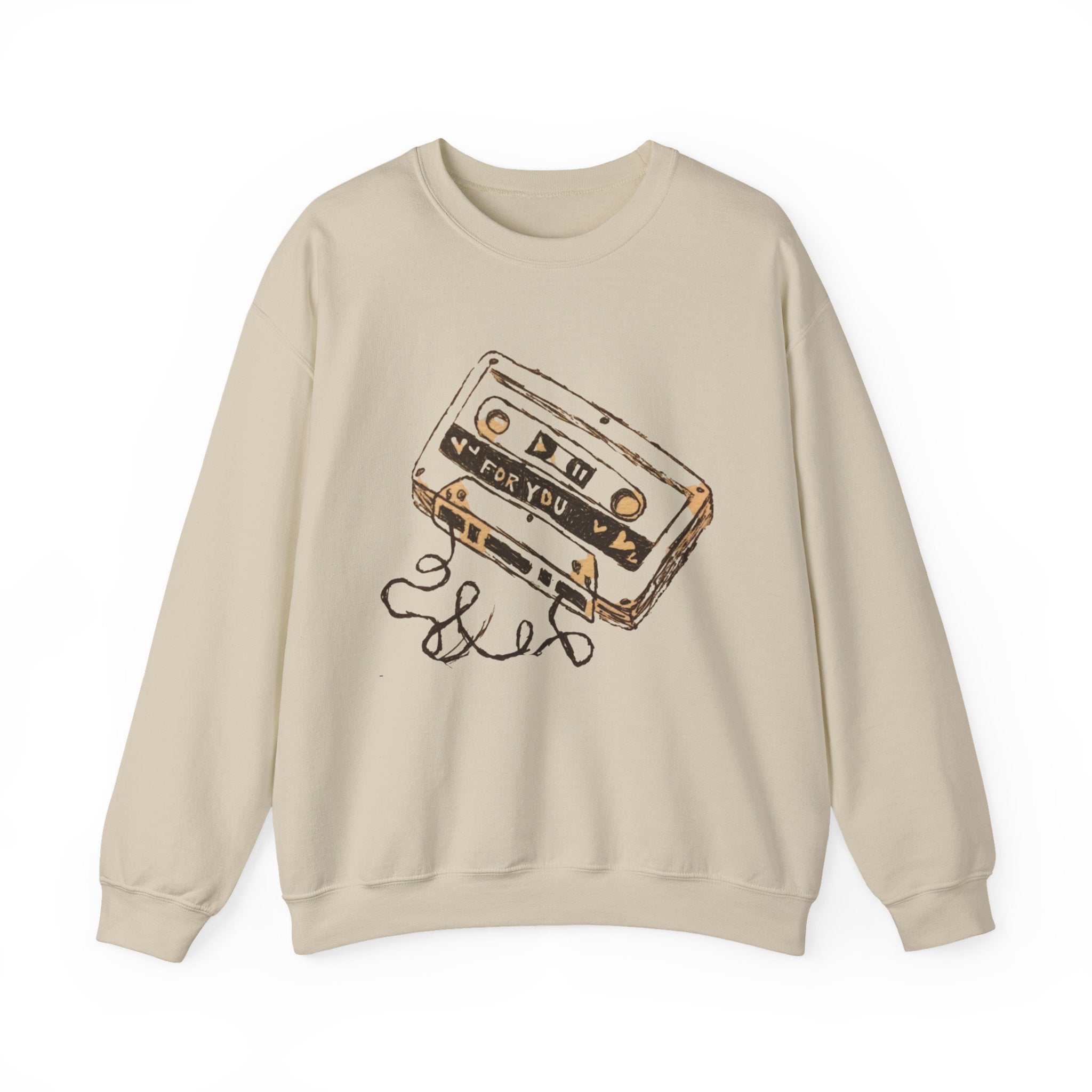 Cassette & Guitar Crewneck Sweatshirt — Retro Music Tape Graphic