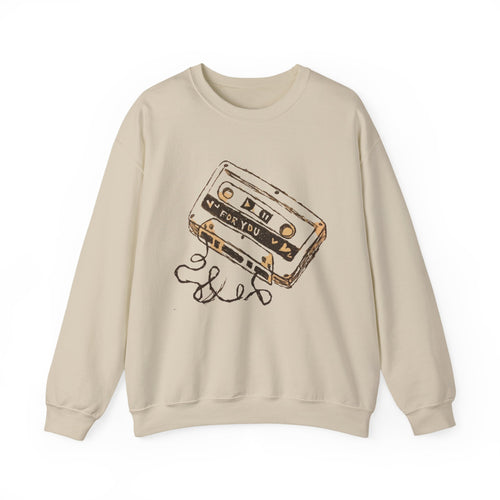 Cassette & Guitar Crewneck Sweatshirt — Retro Music Tape Graphic