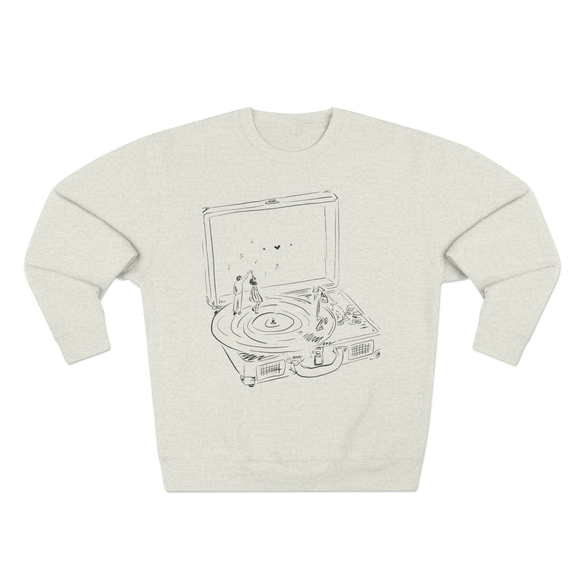 Record Player Crewneck Sweatshirt — Minimalist Turntable Design