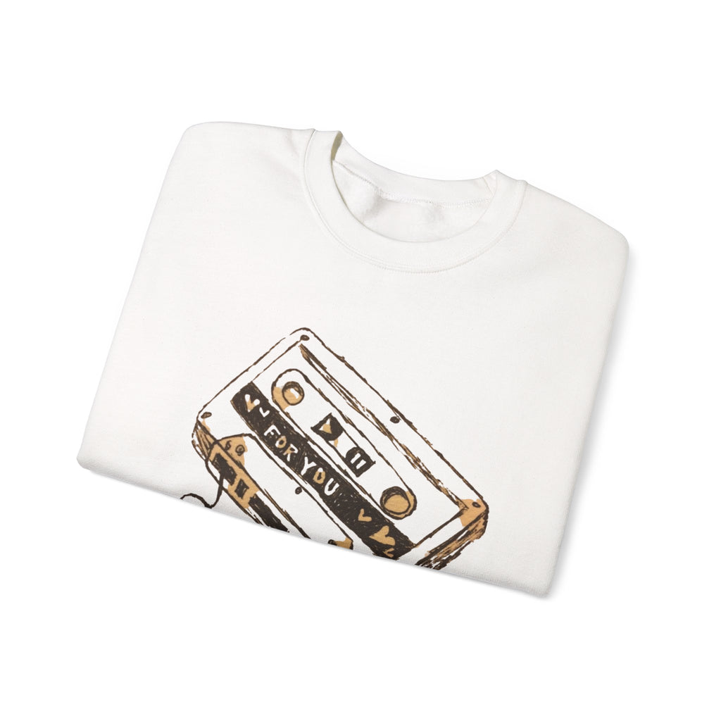 Cassette & Guitar Crewneck Sweatshirt — Retro Music Tape Graphic