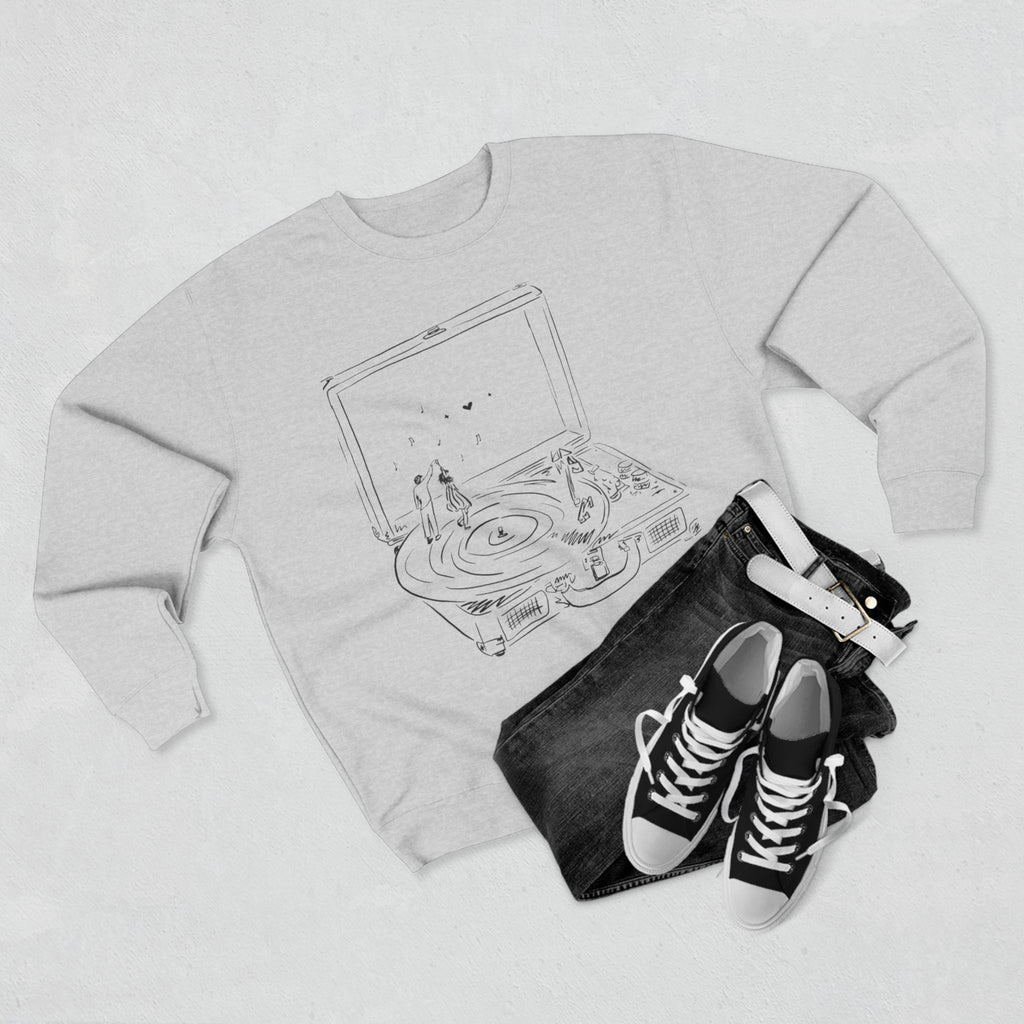 Record Player Crewneck Sweatshirt — Minimalist Turntable Design