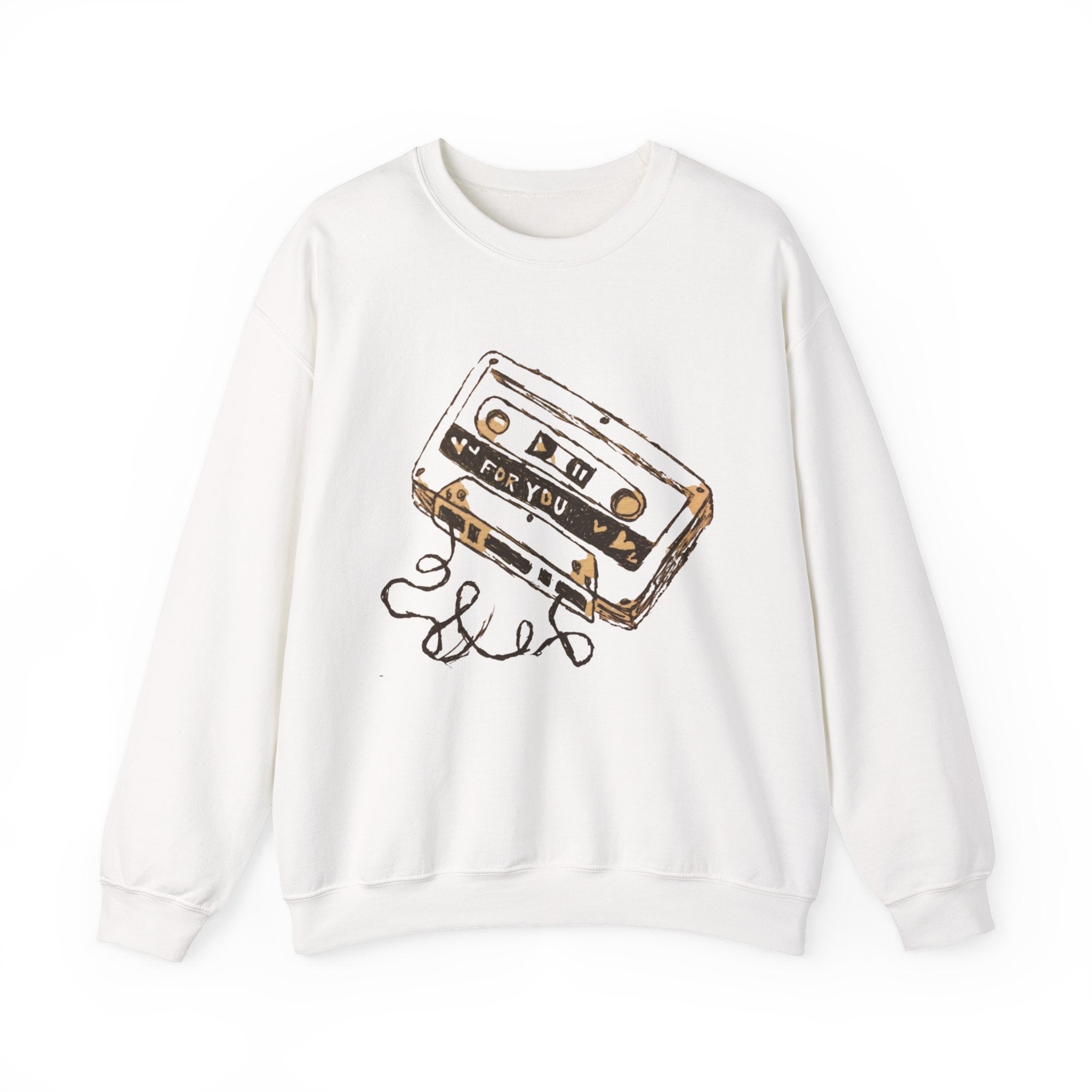 Cassette & Guitar Crewneck Sweatshirt — Retro Music Tape Graphic