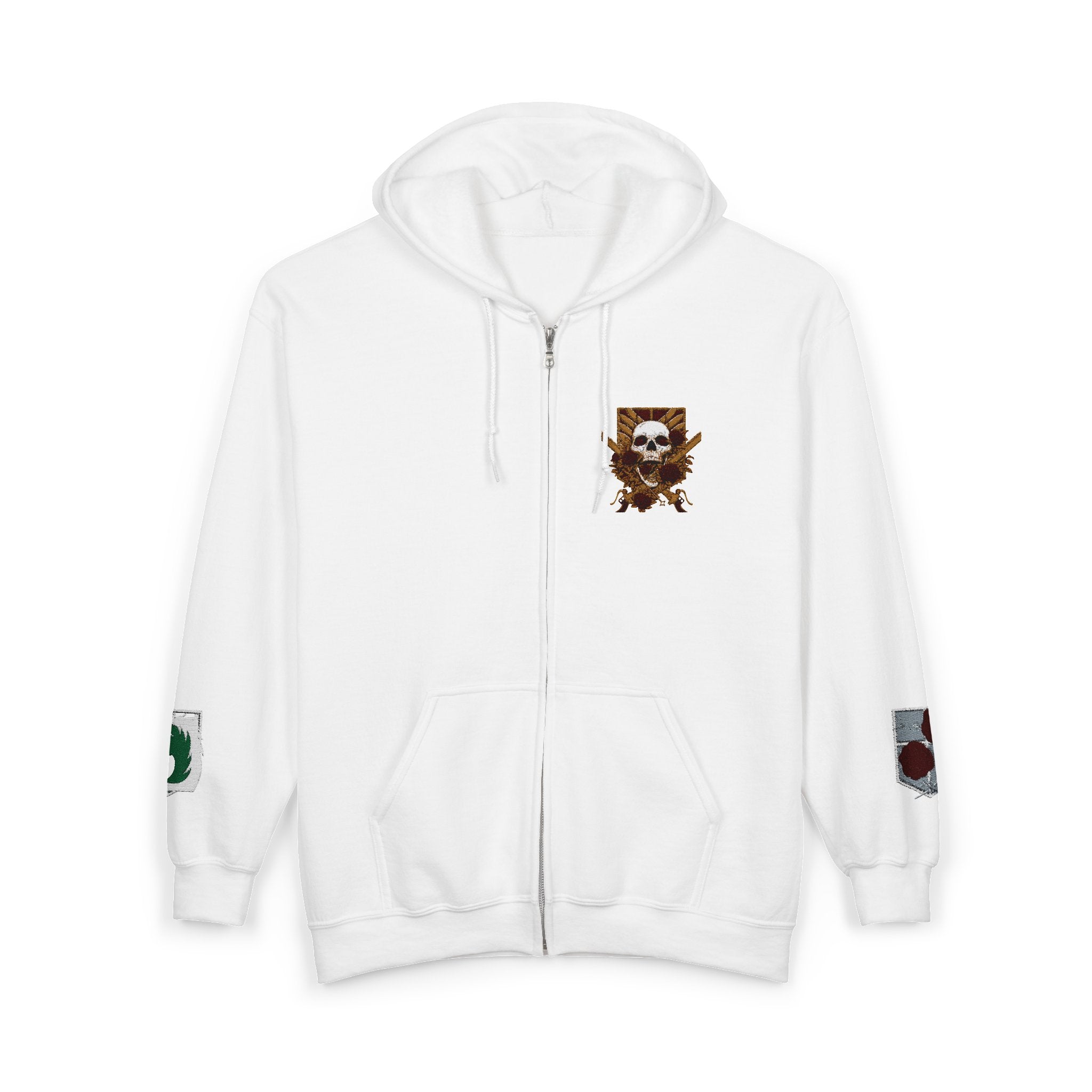 Skull & Crossbones Patch Zip Hoodie — Vintage Pirate Chest Design