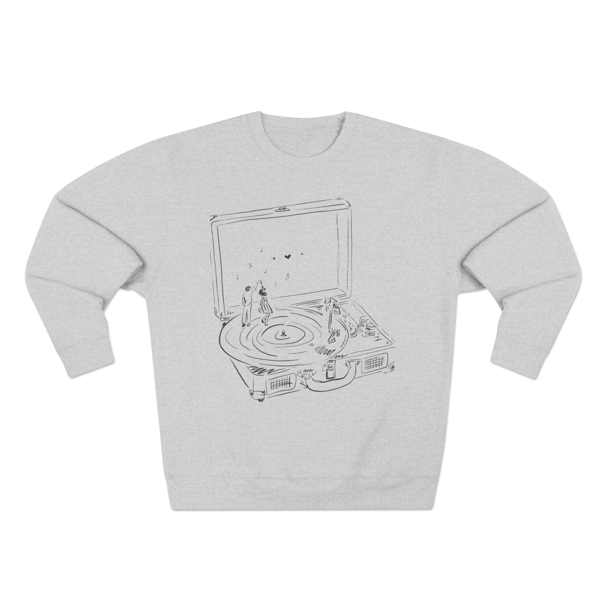 Record Player Crewneck Sweatshirt — Minimalist Turntable Design