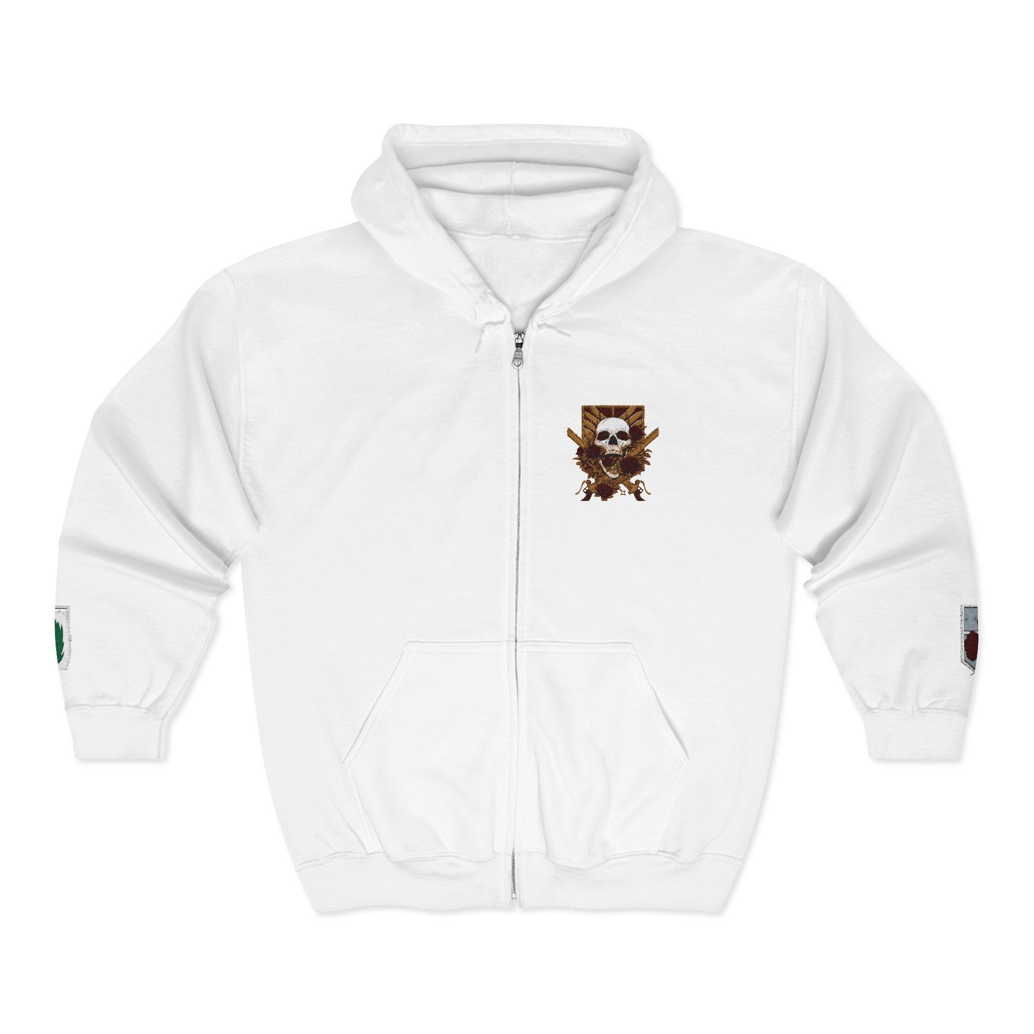 Skull & Crossbones Patch Zip Hoodie — Vintage Pirate Chest Design