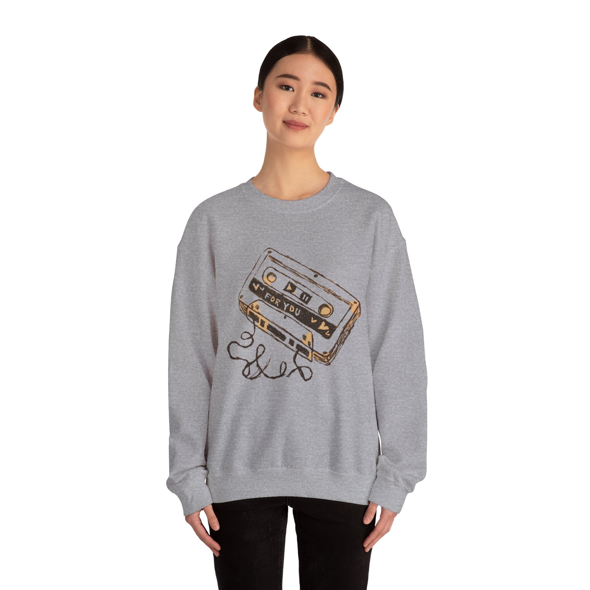 Cassette & Guitar Crewneck Sweatshirt — Retro Music Tape Graphic