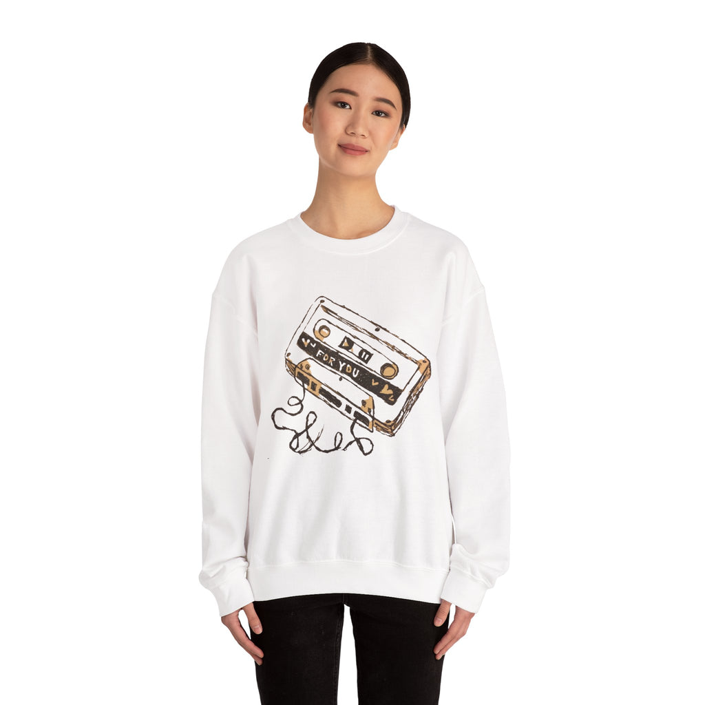 Cassette & Guitar Crewneck Sweatshirt — Retro Music Tape Graphic